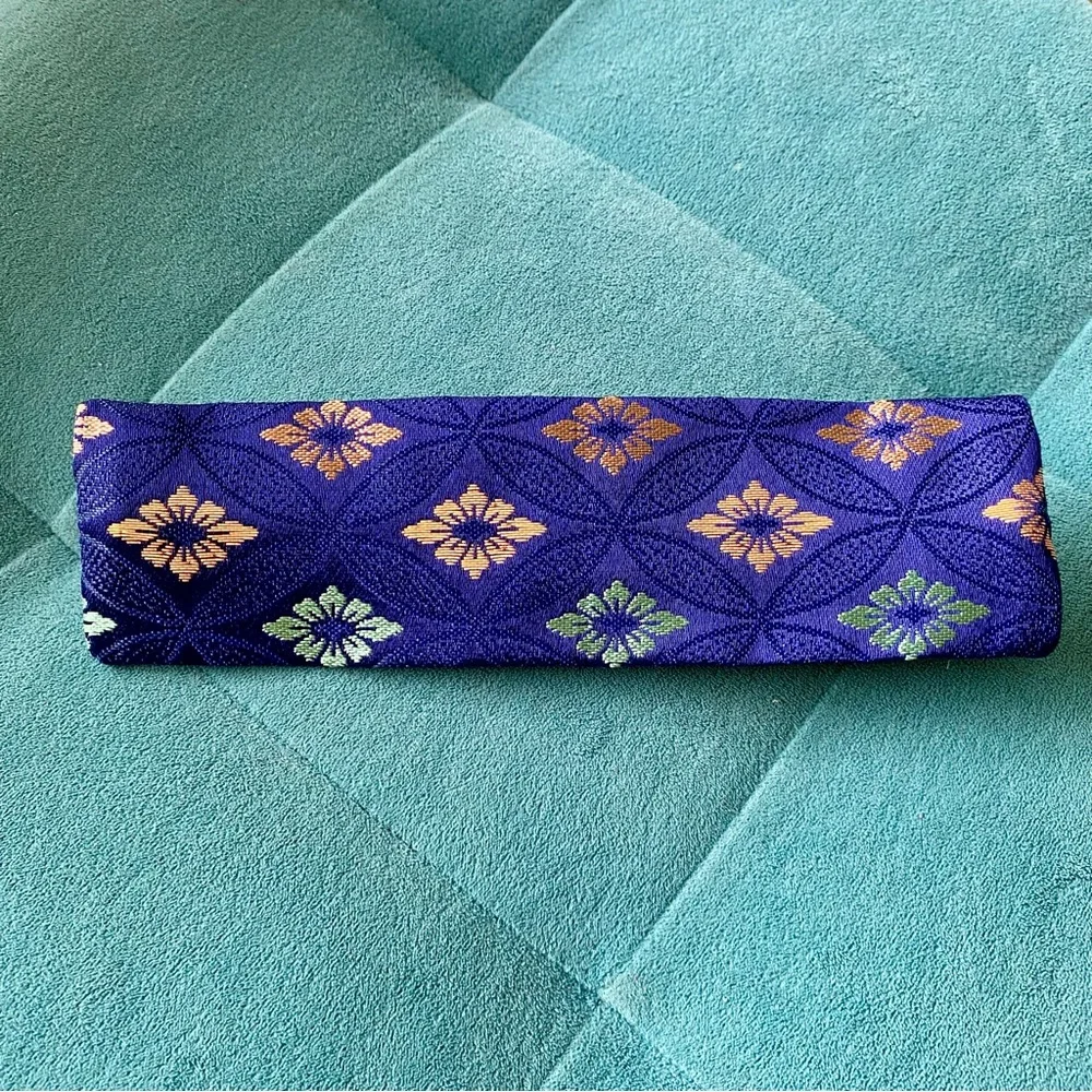 NEW Japanese Kimono Fabric Pen Case – Purple & Gold Vintage Pouch